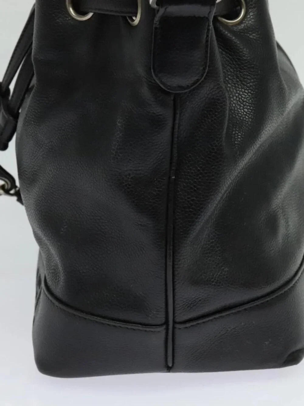CHANEL Shoulder Bag Grained Calf Skin Black Silver CC Auth BA125